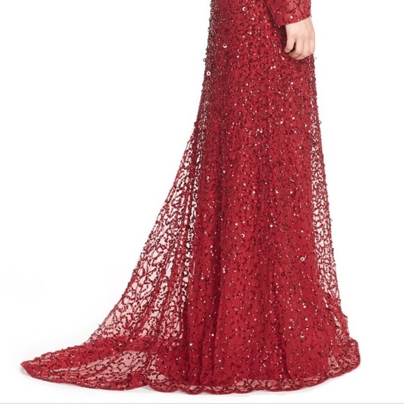 Adrianna Papell Long Sleeve V-neck beaded evening long gown - Picture 7 of 17